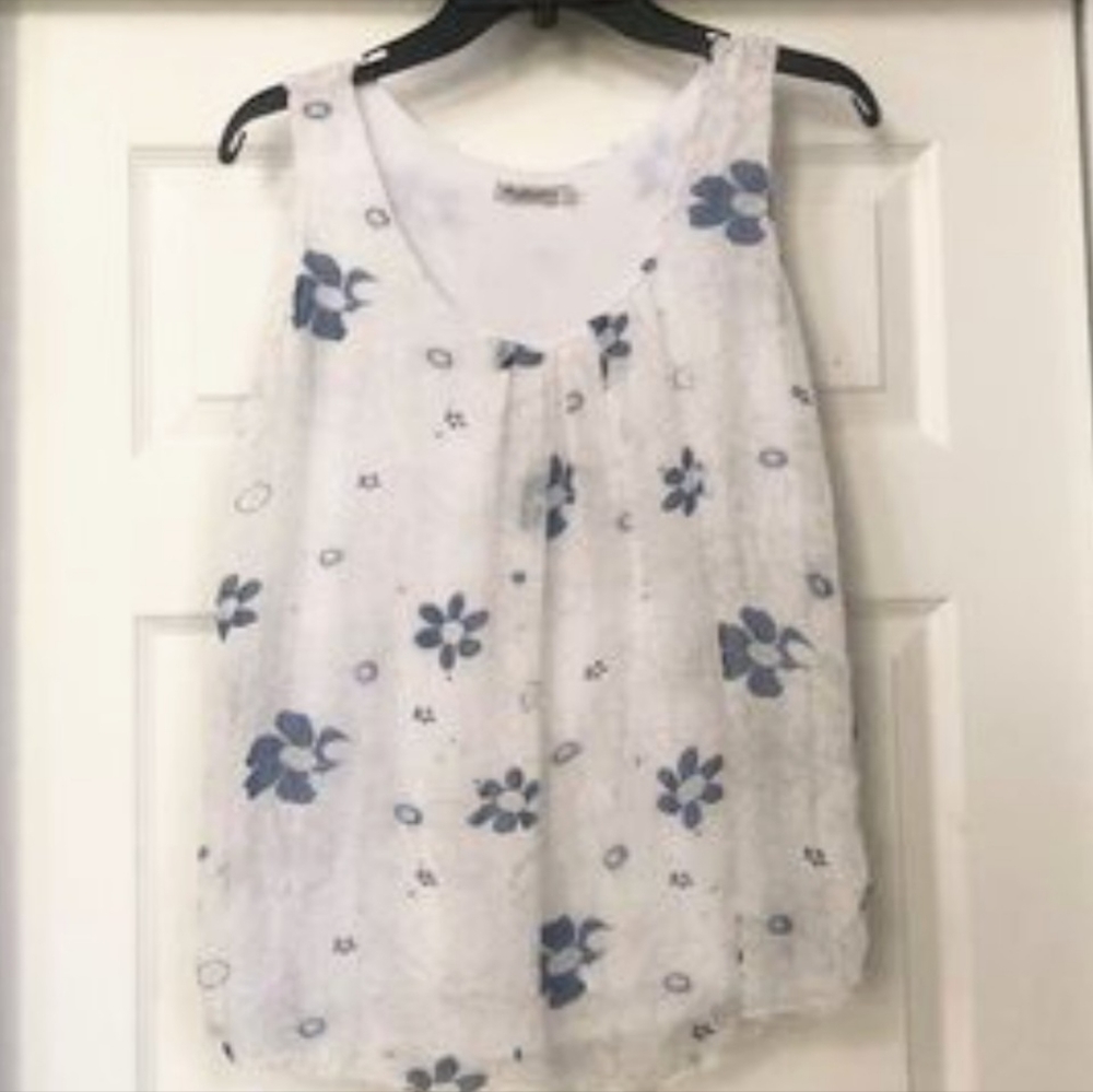 Marina gigli Italian silk sleeveless daisy blouse top small - Picture 6 of 6